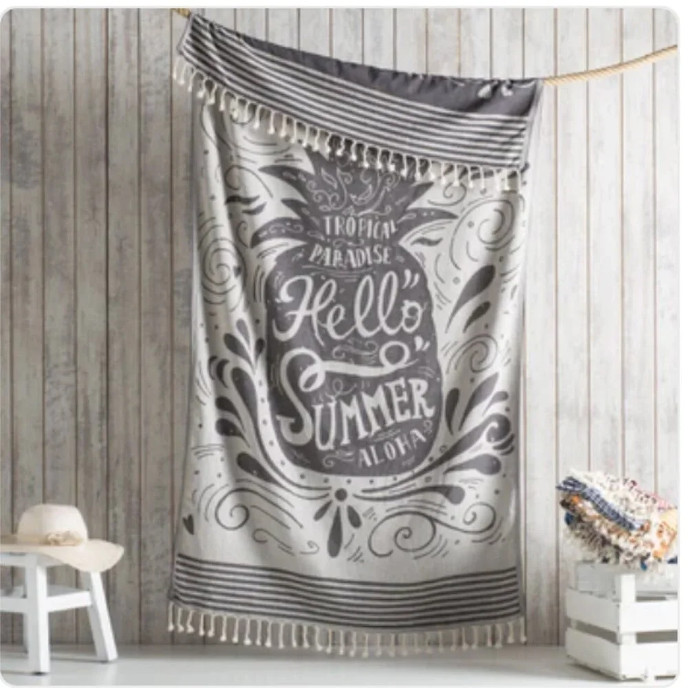 Kikoya - Hello Summer Turkish Cotton Beach Towels 35x70 in Pool Fouta - Black